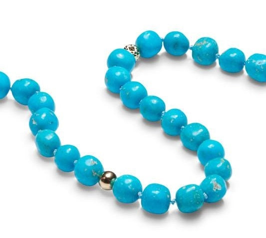 sleeping beauty turquoise beaded necklace with gold