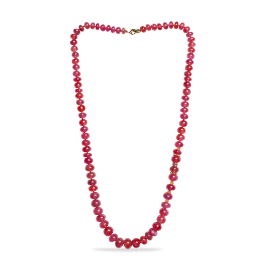 Red Ruby Graduated Necklace in 14K Yellow Gold