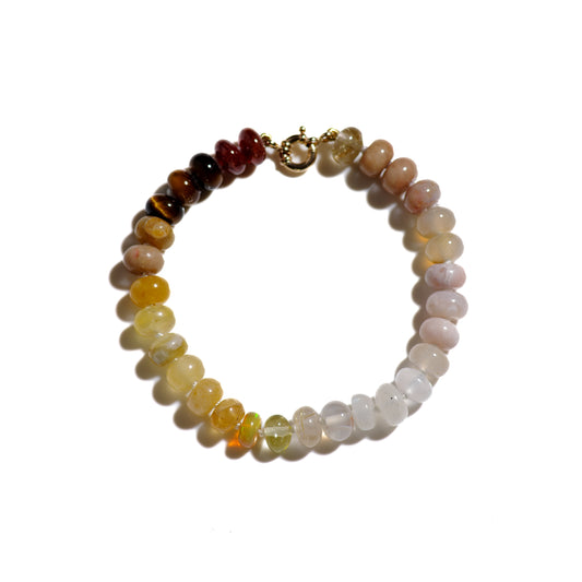 Sunset love Bracelet- Solid Gold 14K Clasp Knotted Multi Gemstone Bracelet with Moonstones