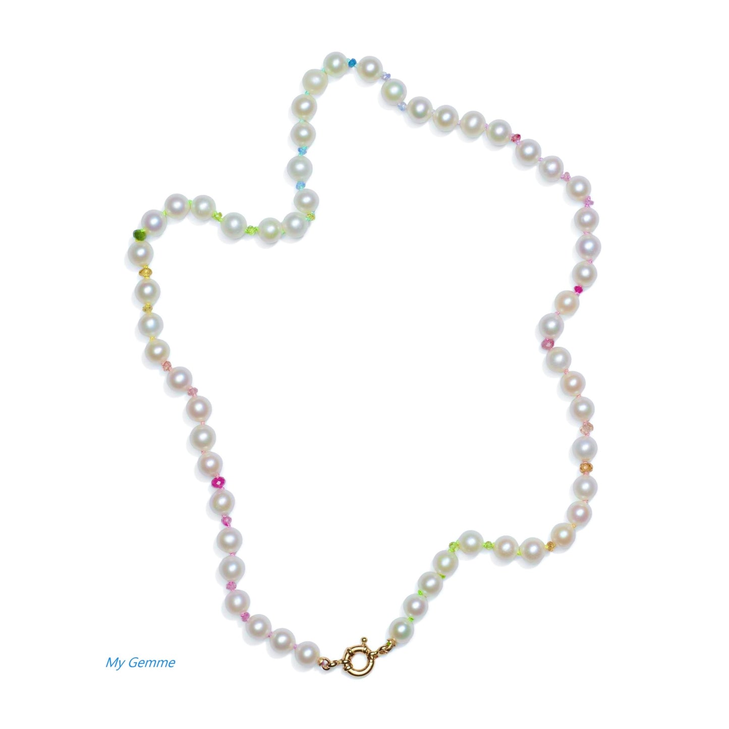 Rainbow Sapphire and Pearls Necklace