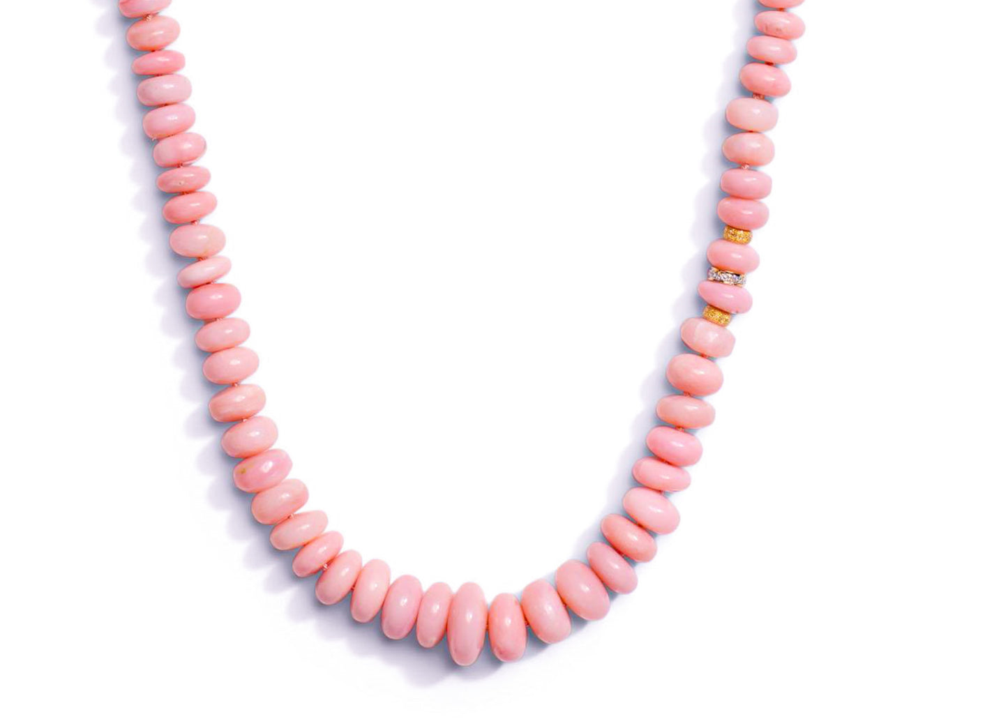 160 Carat Pink Opal Beaded Diamond Necklace in Yellow Gold