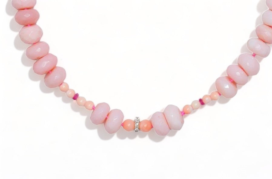 pink peruvian opal necklace with angel skin corals