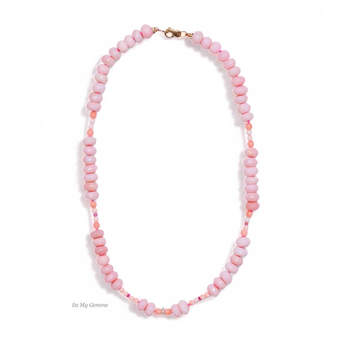 pink peruvian opal beaded necklace with angel skin corals