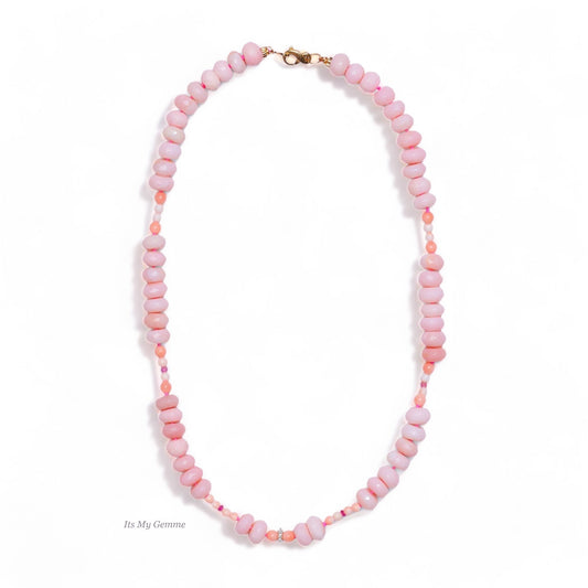 pink peruvian opal beaded necklace with angel skin corals