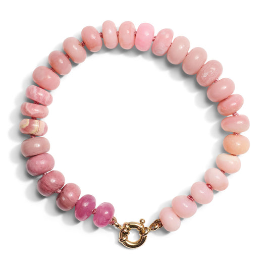 Pink Opal and Sapphire Bracelet  in 14K Yellow Gold