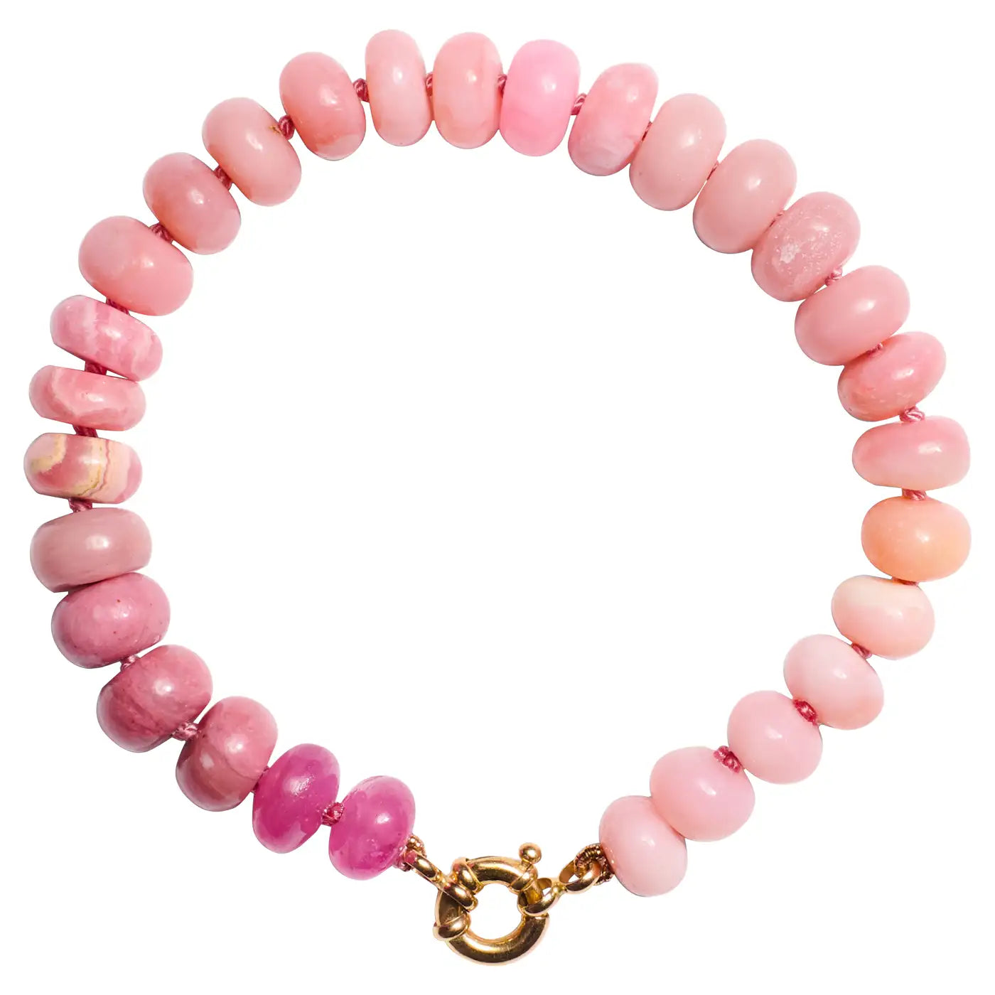 Pink Opal and Sapphire Bracelet  in 14K Yellow Gold