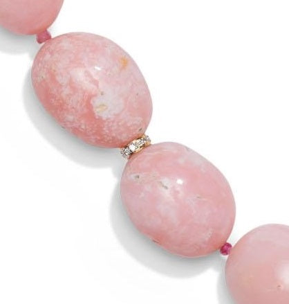 One of a Kind Pink Peruvian Opal Beaded Candy Necklace with Sapphire and Diamonds