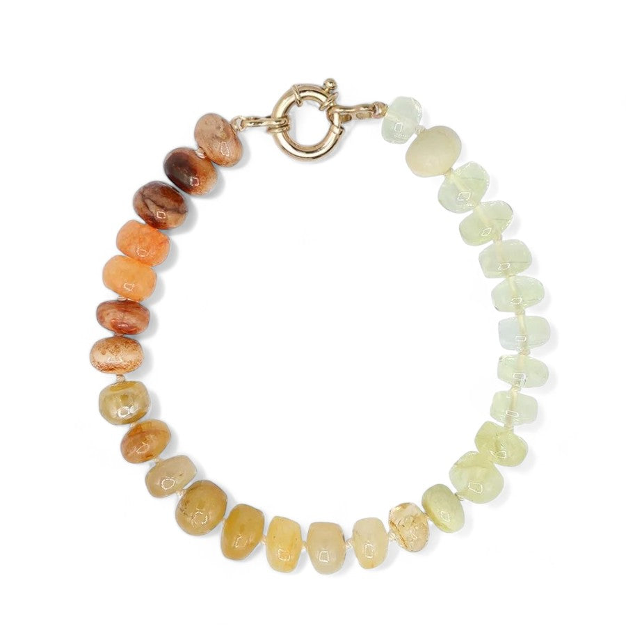 Sunset love Bracelet- Solid Gold 14K Clasp Knotted Multi Gemstone Bracelet with Moonstones