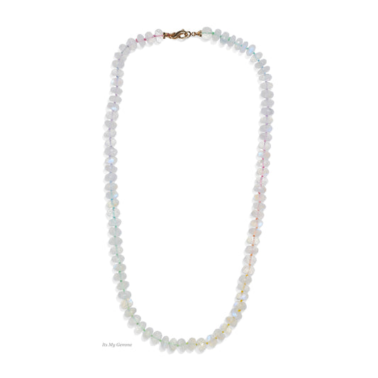 Carved Rainbow Moonstone Beaded Candy Necklace in 14K Solid Gold
