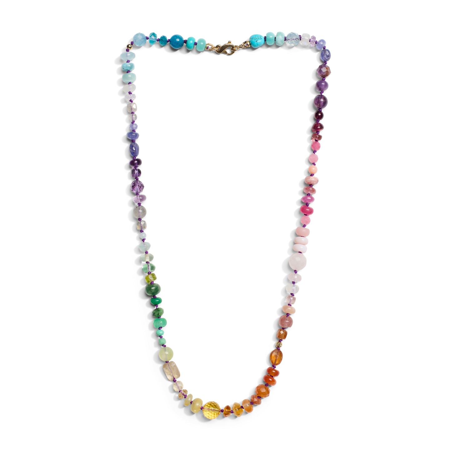 Bright Rainbow Necklace- Precious Gemstone Necklace with Coral and Amethyst