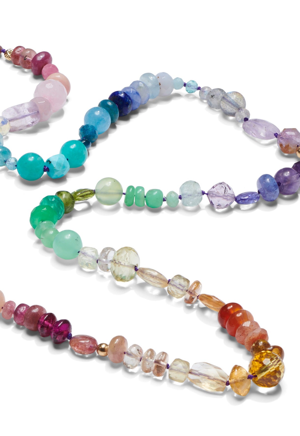 Bright Rainbow Necklace- Precious Gemstone Necklace with Coral and Amethyst