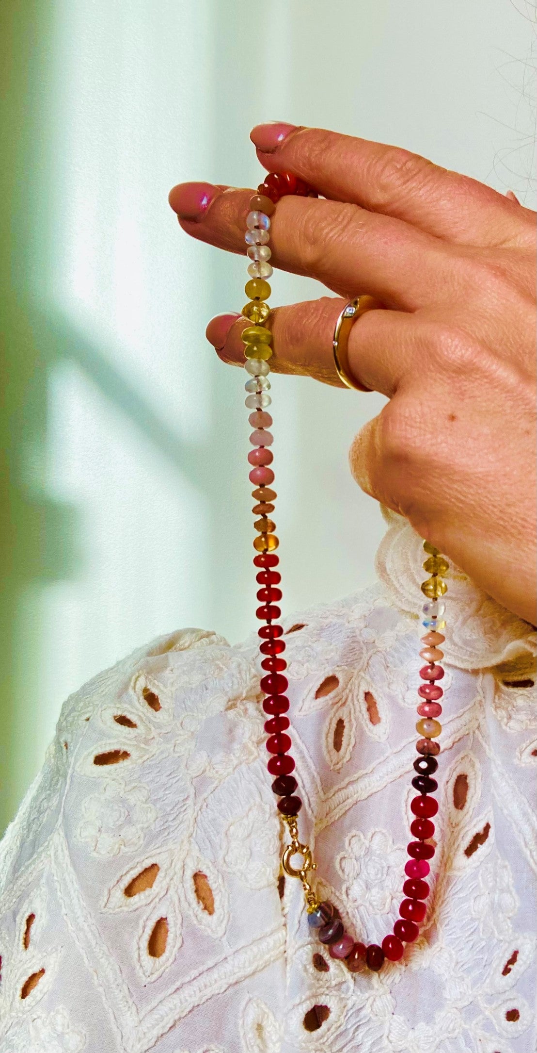 Beaded Pink Sapphire Necklace With Moonstones