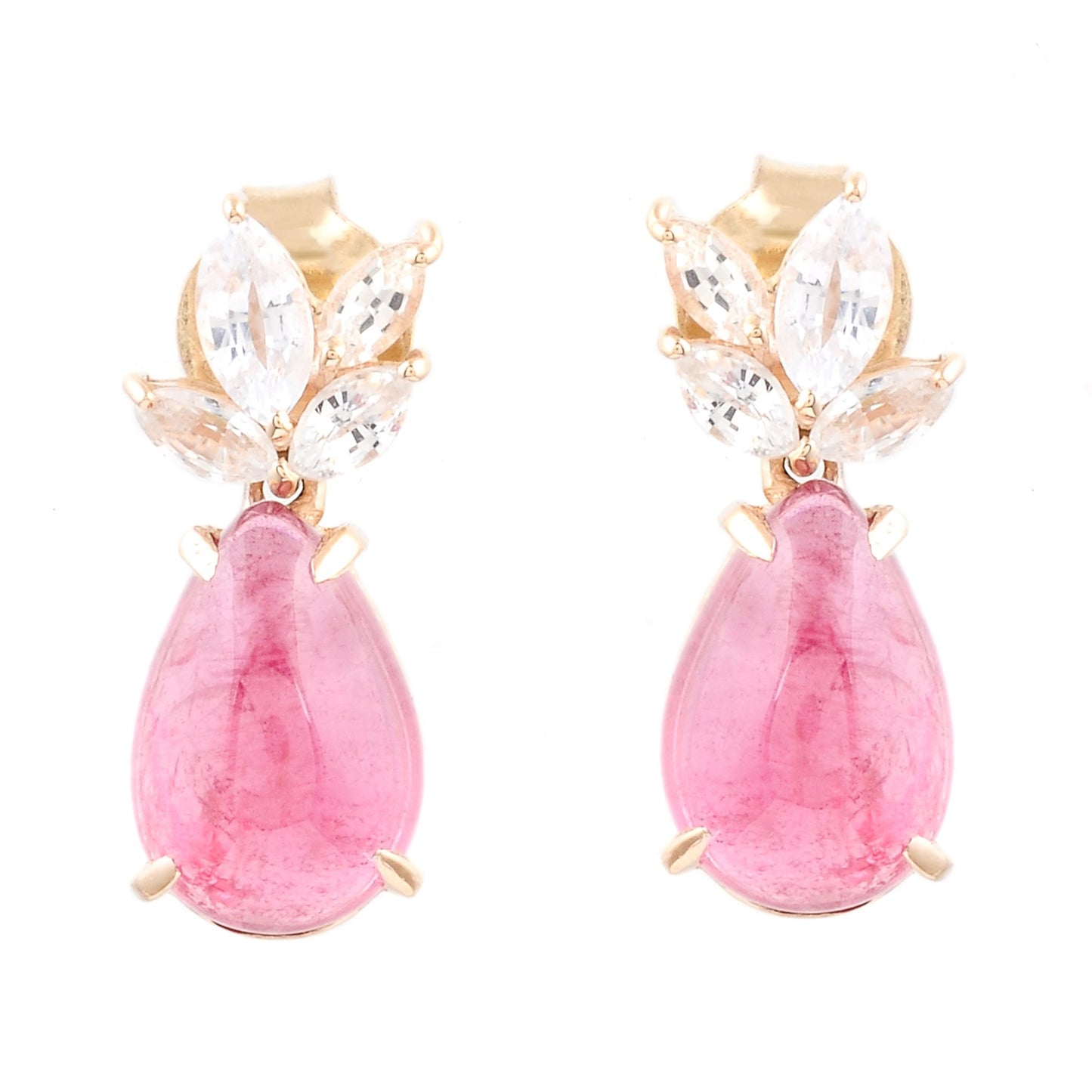 Pink Rubellite Tourmaline and Marquise Sapphire Drop Earrings