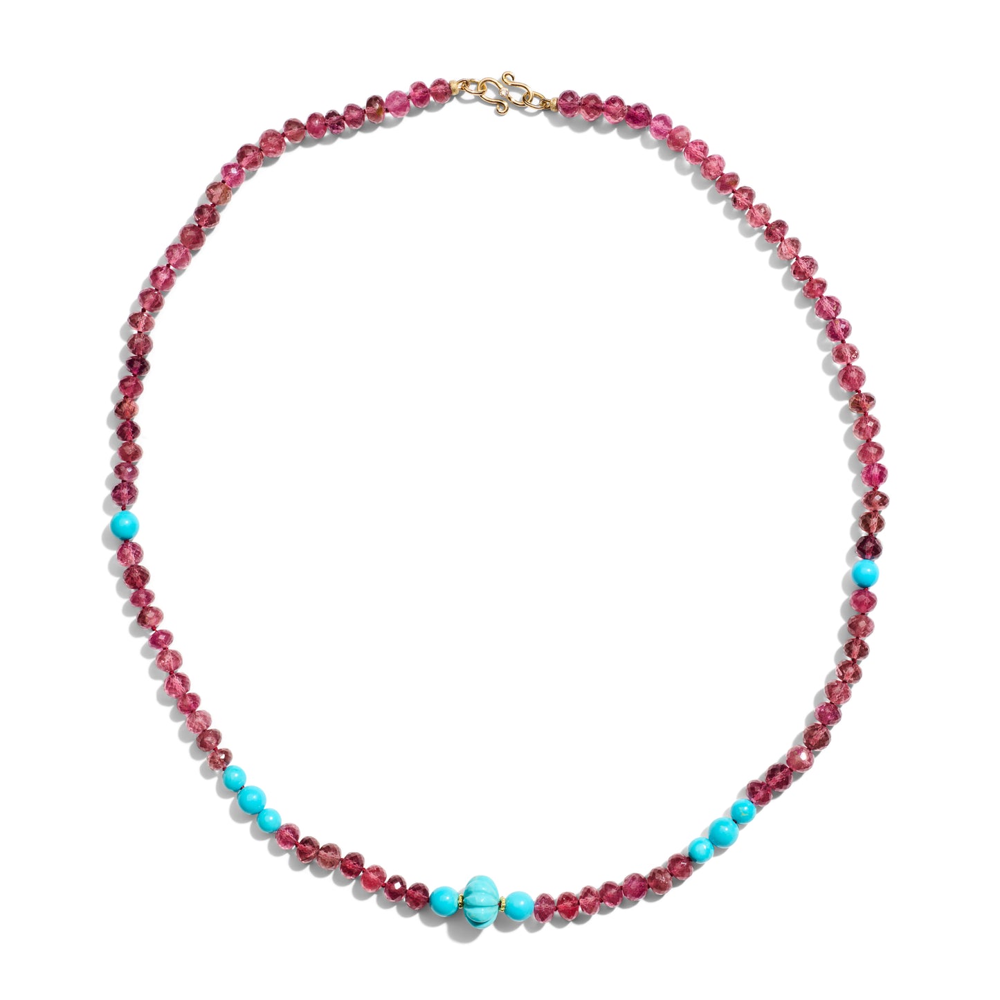 Genuine Sleeping Beauty Turquoise Tourmaline Beaded Diamond Necklace