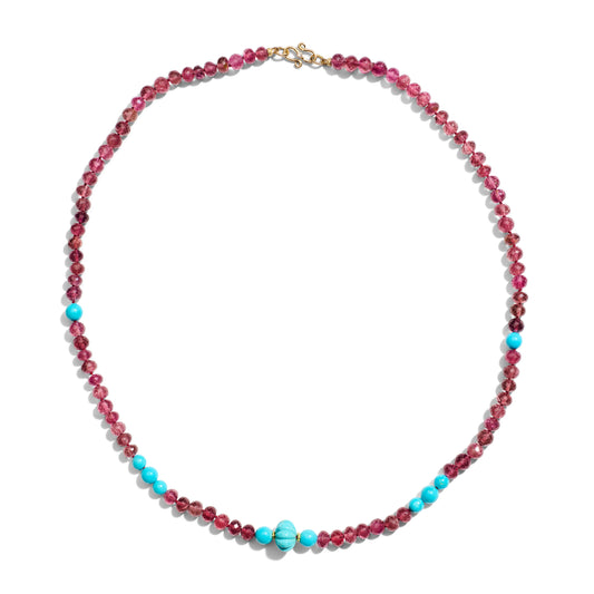 Genuine Sleeping Beauty Turquoise Tourmaline Beaded Diamond Necklace