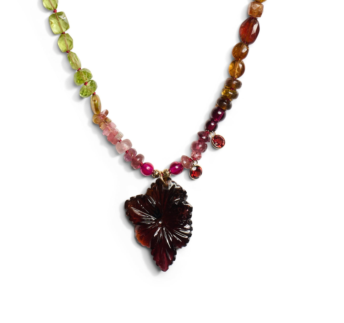 Burma Ruby and Tourmaline Necklace in Yellow Gold