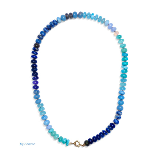 Sapphire and Opal Beaded Gemstone Necklace with Precious Gemstones